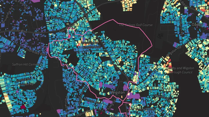 House price heatmap showing property values across Wigston