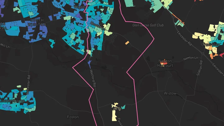 House price heatmap showing property values across Wigston