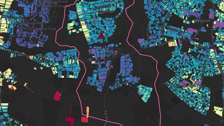 House price heatmap showing property values across Wigston