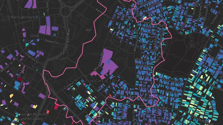 House price heatmap showing property values across Leicester