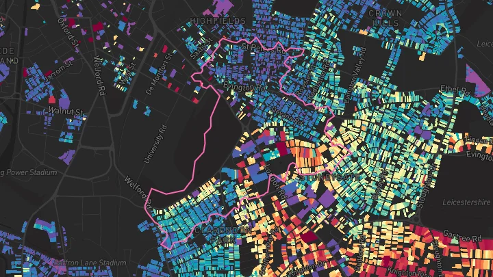 House price heatmap showing property values across Leicester
