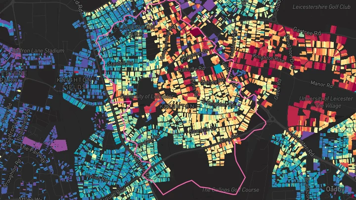 House price heatmap showing property values across Leicester