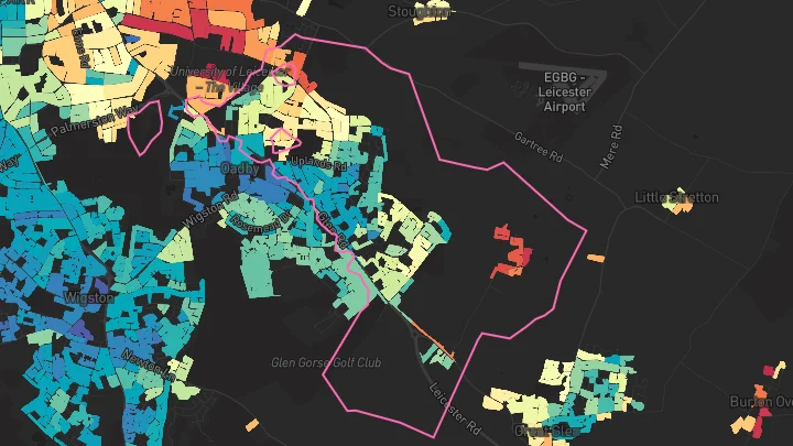 House price heatmap showing property values across Oadby