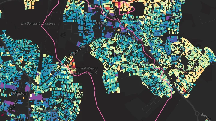 House price heatmap showing property values across Oadby