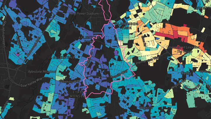 House price heatmap showing property values across Leicester