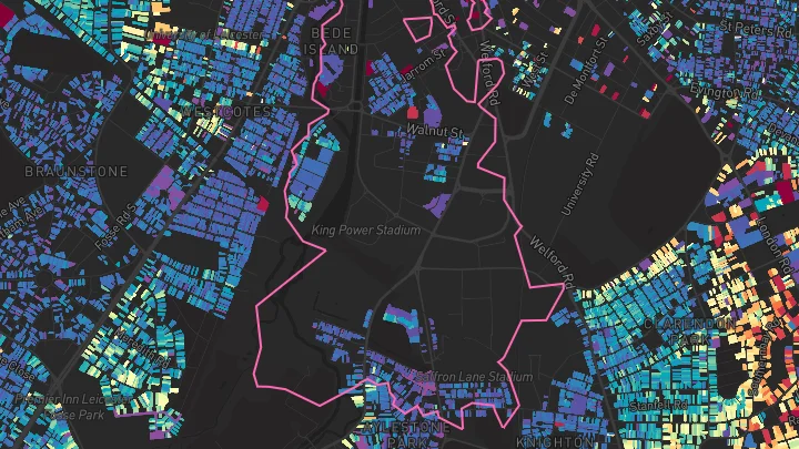 House price heatmap showing property values across Leicester