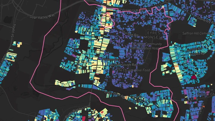 House price heatmap showing property values across Glen Parva