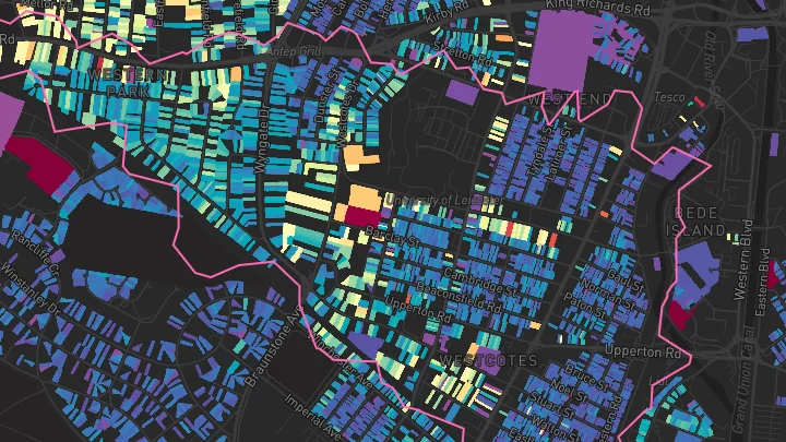 House price heatmap showing property values across Leicester