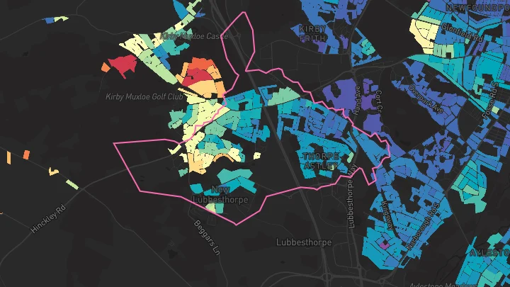House price heatmap showing property values across Thorpe Astley