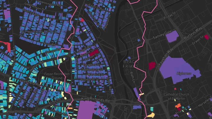 House price heatmap showing property values across Leicester