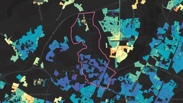 House price heatmap showing property values across Leicester
