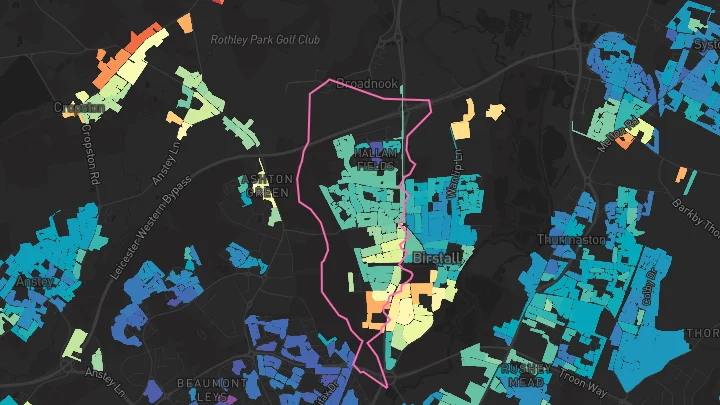 House price heatmap showing property values across Birstall