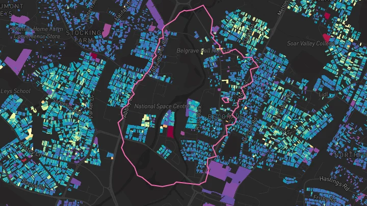 House price heatmap showing property values across Leicester