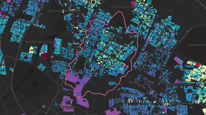 House price heatmap showing property values across Leicester