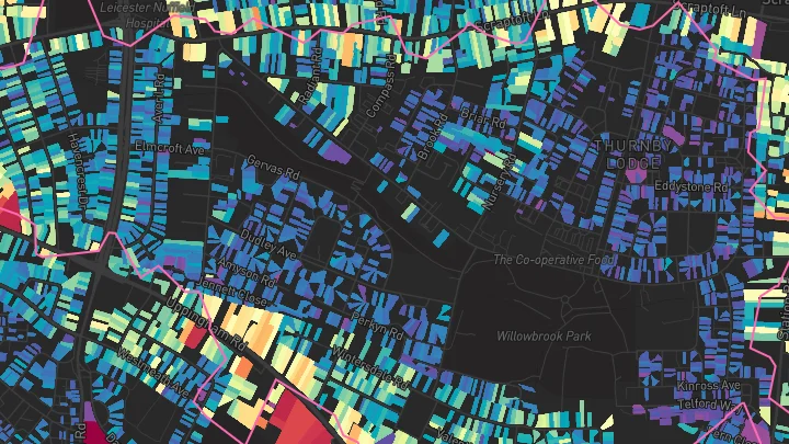 House price heatmap showing property values across Leicester