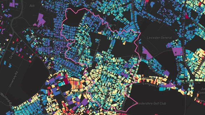 House price heatmap showing property values across Leicester