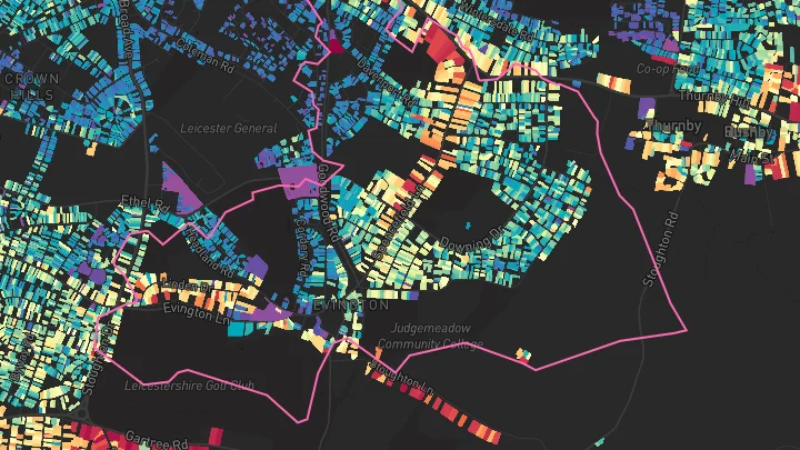 House price heatmap showing property values across Leicester
