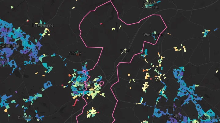 House price heatmap showing property values across Ashby-De-La-Zouch