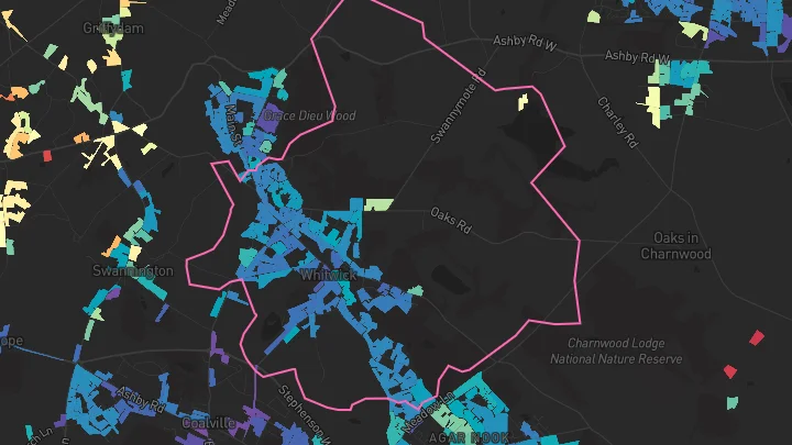 House price heatmap showing property values across Whitwick