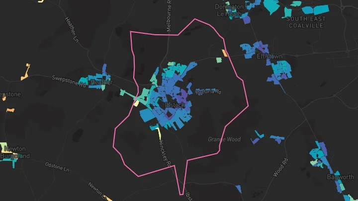 House price heatmap showing property values across Ibstock