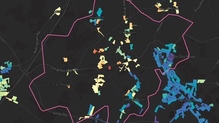 House price heatmap showing property values across Thringstone