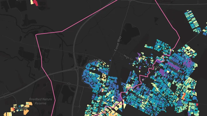 House price heatmap showing property values across Syston