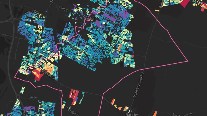 House price heatmap showing property values across Syston