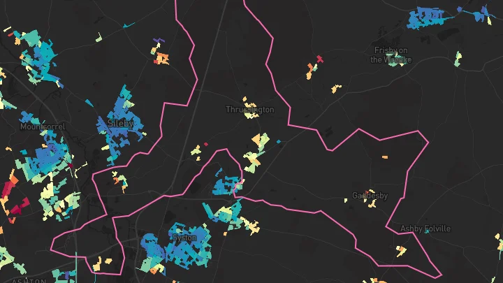 House price heatmap showing property values across Rearsby