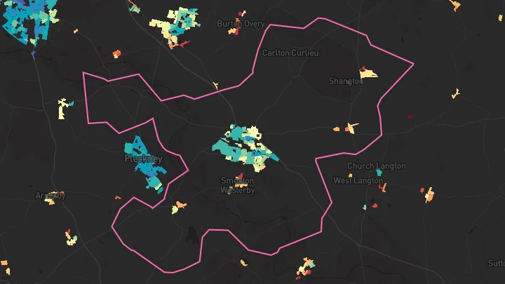 House price heatmap showing property values across Kibworth