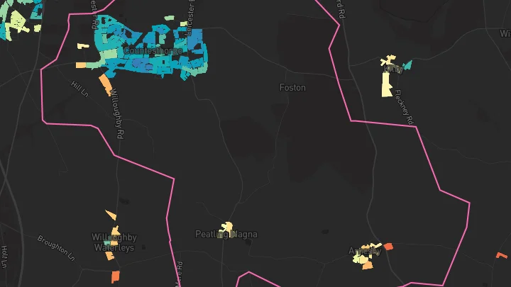 House price heatmap showing property values across Countesthorpe