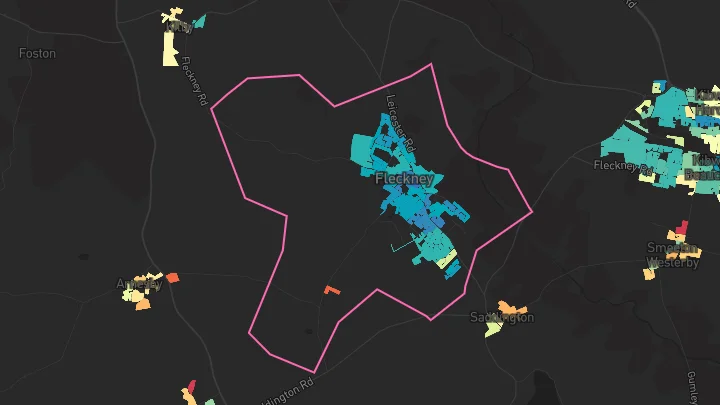 House price heatmap showing property values across Fleckney