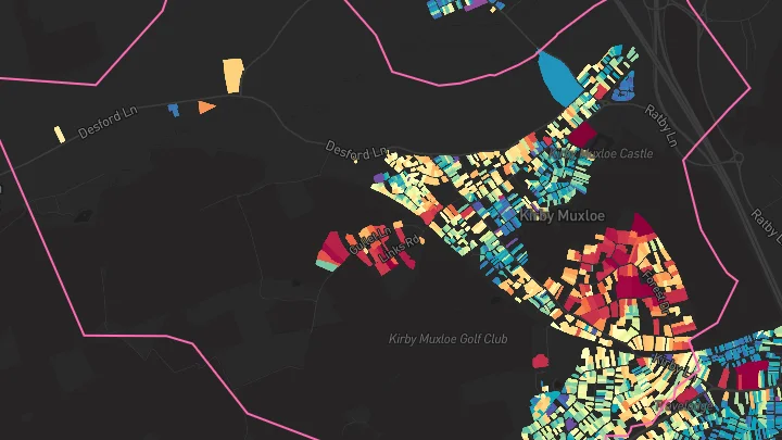 House price heatmap showing property values across Kirby Muxloe