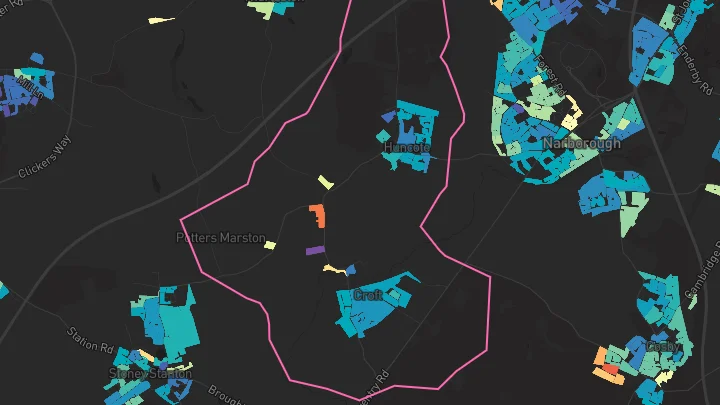 House price heatmap showing property values across Huncote