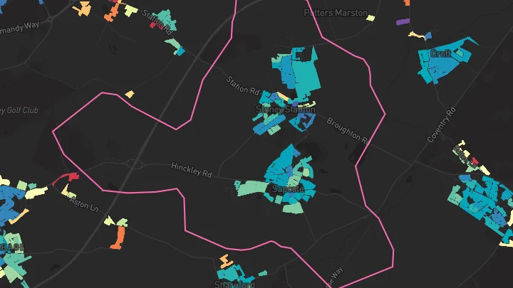 House price heatmap showing property values across Stoney Stanton