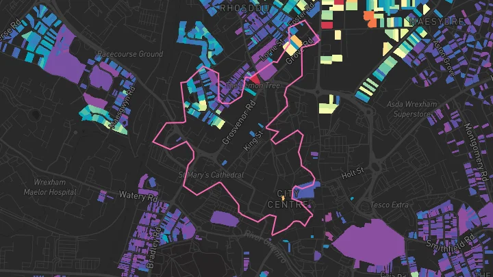 House price heatmap showing property values across Wrexham