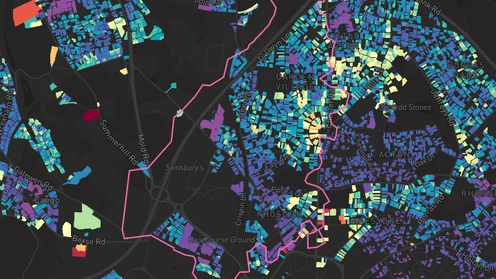 House price heatmap showing property values across Wrexham