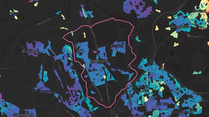 House price heatmap showing property values across Gwersyllt