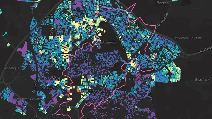 House price heatmap showing property values across Wrexham