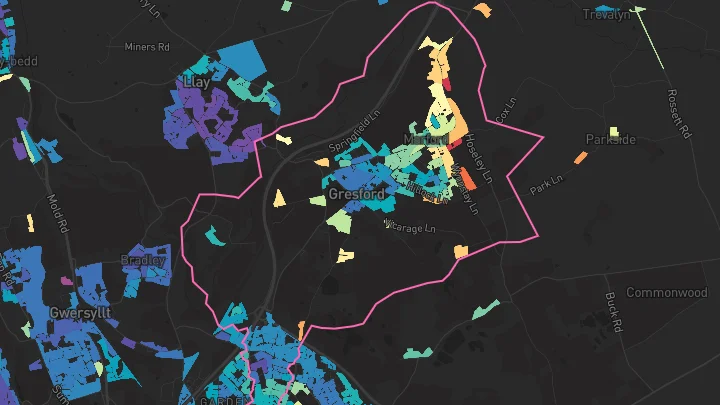 House price heatmap showing property values across Gresford