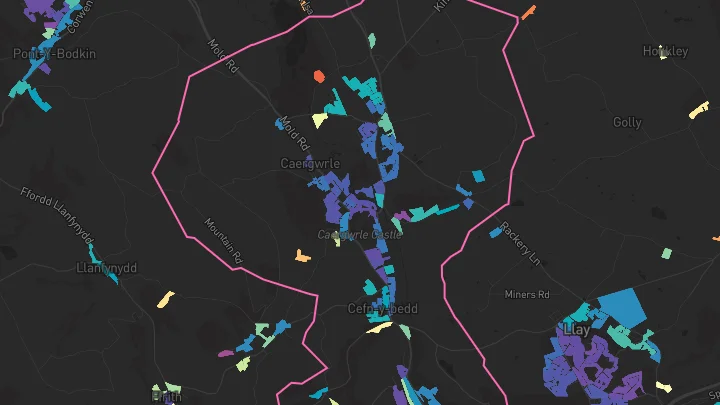 House price heatmap showing property values across Caergwrle