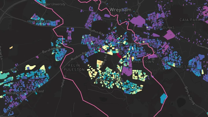 House price heatmap showing property values across Wrexham