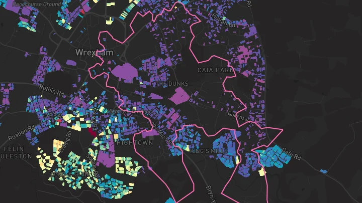 House price heatmap showing property values across Wrexham