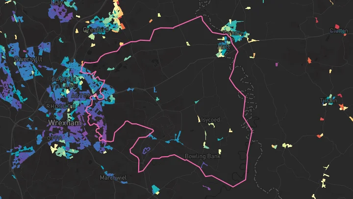 House price heatmap showing property values across Wrexham