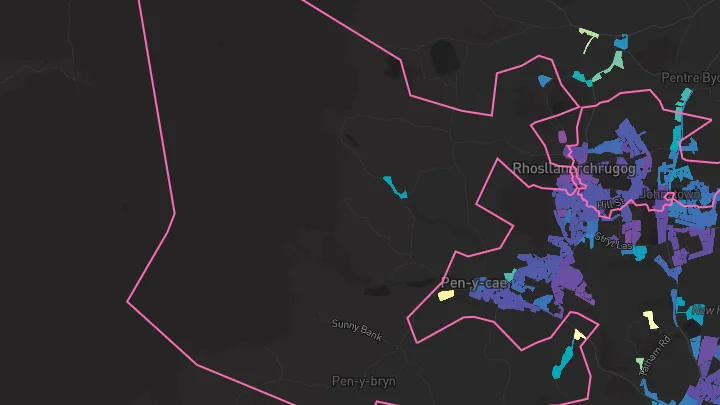 House price heatmap showing property values across Rhosllanerchrugog