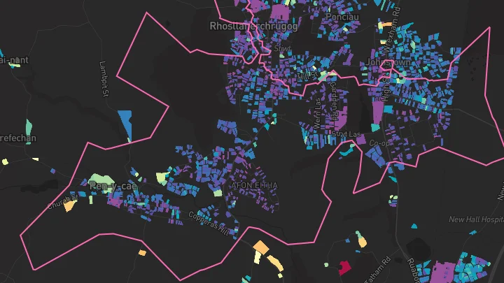 House price heatmap showing property values across Penycae