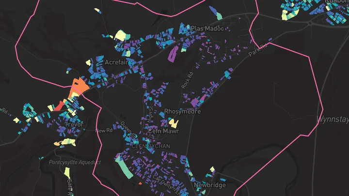 House price heatmap showing property values across Acrefair