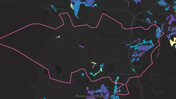 House price heatmap showing property values across Rhostyllen
