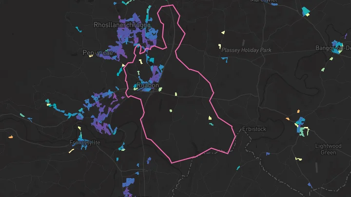 House price heatmap showing property values across Ruabon