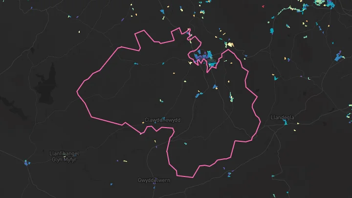 House price heatmap showing property values across Llanfair Dyffryn Clwyd