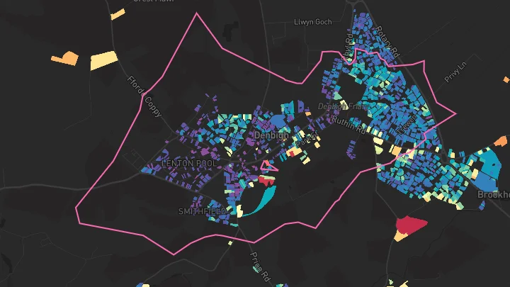 House price heatmap showing property values across Denbigh